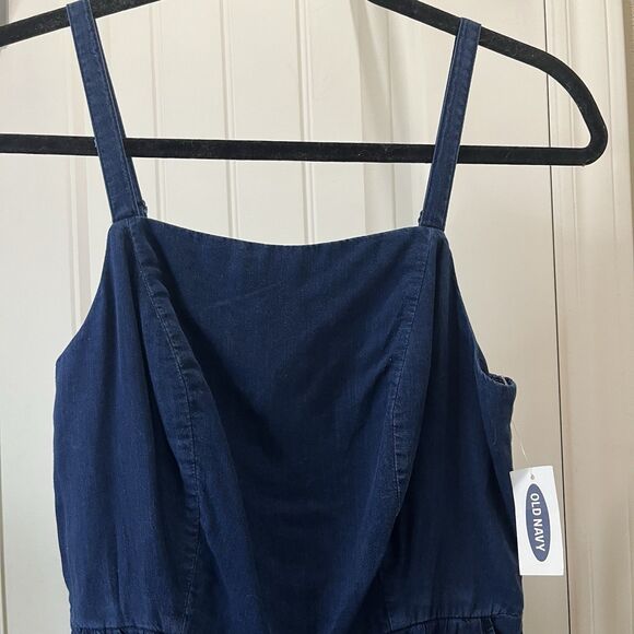 Old Navy Chambray Dark Wash Smocked Short Strappy Romper Womens Size XS NEW - Picture 2 of 10